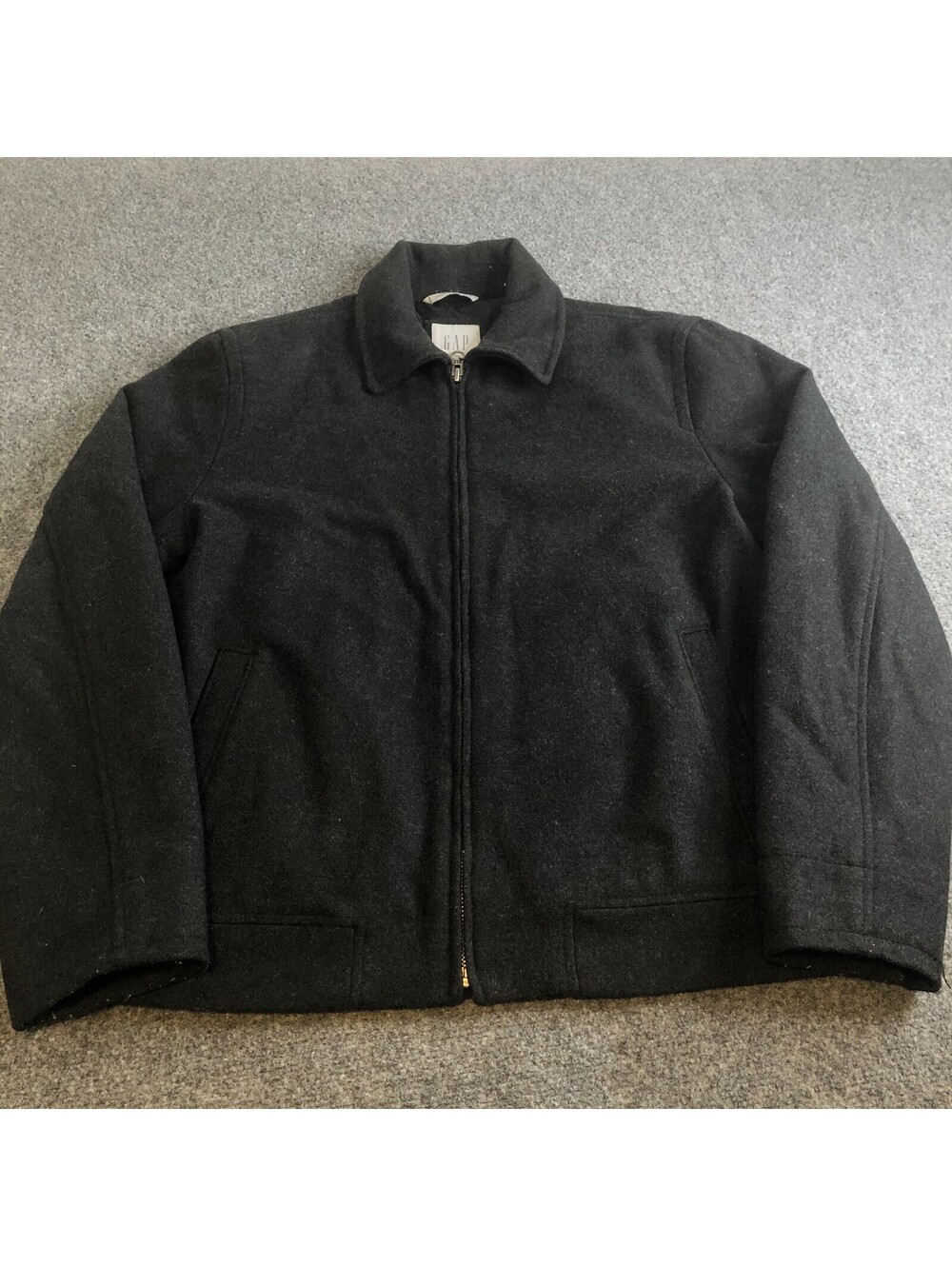 Vintage GAP Wool Bomber Jacket Men Medium Dark Gray Zip Quilted Lined Biswing